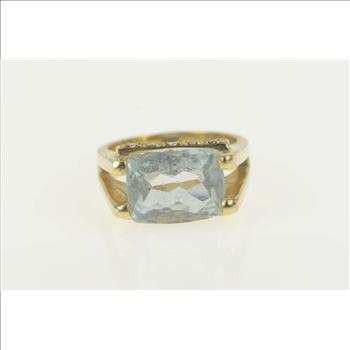 14K 4.70 Ctw Aquamarine Diamond Cocktail Yellow Gold Ring, Size 6