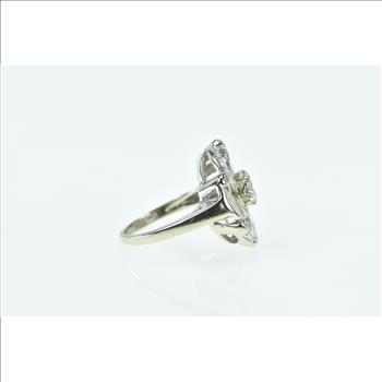 14K 50's 1.05 Ctw Diamond Swirl Statement Cocktail White Gold Ring, Size 7
