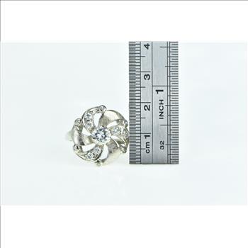 14K 50's 1.05 Ctw Diamond Swirl Statement Cocktail White Gold Ring, Size 7