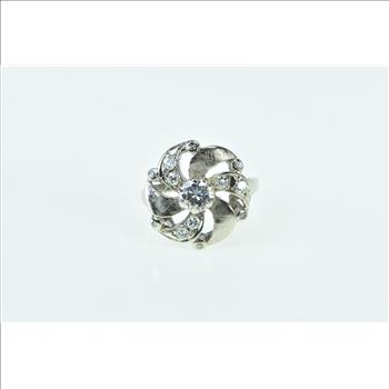 14K 50's 1.05 Ctw Diamond Swirl Statement Cocktail White Gold Ring, Size 7