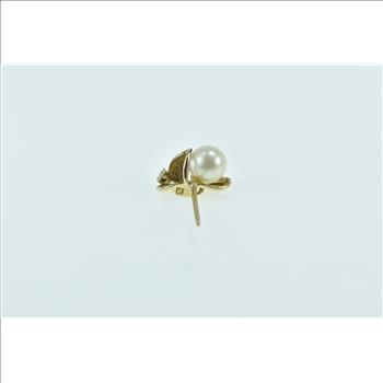 14K 5.3mm Pearl Diamond Accent Single Yellow Gold Earring