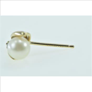 14K 5.3mm Pearl Diamond Accent Single Yellow Gold Earring