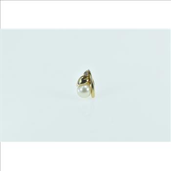 14K 5.3mm Pearl Diamond Accent Single Yellow Gold Earring