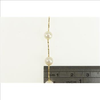 14K 5.5mm Pearl Vintage Beaded Box Chain Yellow Gold Necklace 17.25