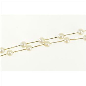 14K 5.5mm Pearl Vintage Beaded Box Chain Yellow Gold Necklace 17.25