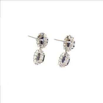 14K 5.74 Ctw Natural Sapphire Diamond Halo Dangle White Gold Earrings