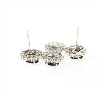 14K 5.74 Ctw Natural Sapphire Diamond Halo Dangle White Gold Earrings