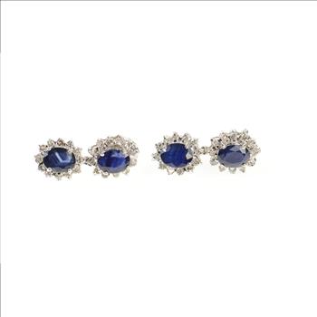 14K 5.74 Ctw Natural Sapphire Diamond Halo Dangle White Gold Earrings