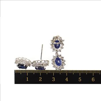 14K 5.74 Ctw Natural Sapphire Diamond Halo Dangle White Gold Earrings