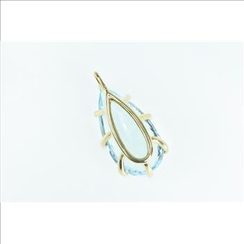 14K 58.00 Ctw Pear Blue Topaz Diamond Statement Yellow Gold Pendant