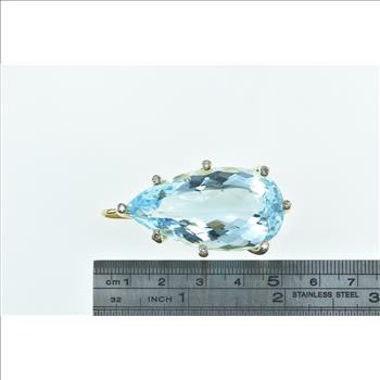 14K 58.00 Ctw Pear Blue Topaz Diamond Statement Yellow Gold Pendant