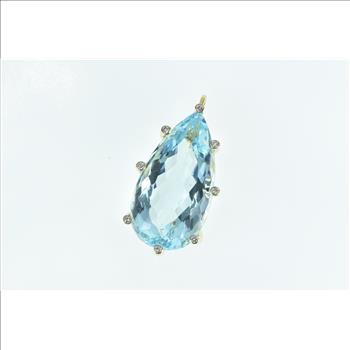 14K 58.00 Ctw Pear Blue Topaz Diamond Statement Yellow Gold Pendant