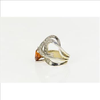 14K 6.16 Ctw Citrine Diamond Modernist Statement White Gold Ring, Size 6.5