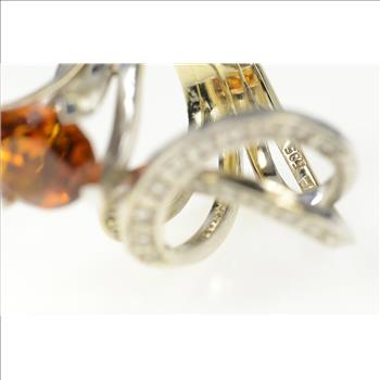 14K 6.16 Ctw Citrine Diamond Modernist Statement White Gold Ring, Size 6.5