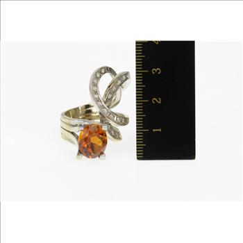 14K 6.16 Ctw Citrine Diamond Modernist Statement White Gold Ring, Size 6.5