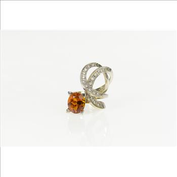 14K 6.16 Ctw Citrine Diamond Modernist Statement White Gold Ring, Size 6.5