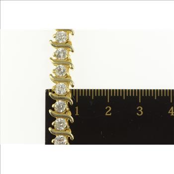 14K 6.50 Ctw Diamond Scroll Wavy Curvy Tennis Yellow Gold Bracelet 7