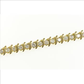 14K 6.50 Ctw Diamond Scroll Wavy Curvy Tennis Yellow Gold Bracelet 7