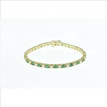 14K 6.50 Ctw Emerald VS Diamond Tennis Yellow Gold Bracelet 7