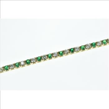 14K 6.50 Ctw Emerald VS Diamond Tennis Yellow Gold Bracelet 7