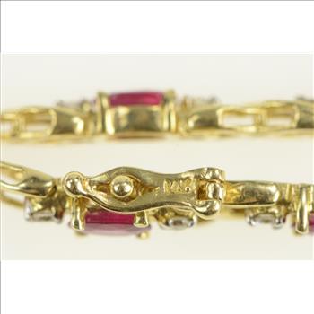 14K 6.50 Ctw Oval Ruby Diamond Vintage Tennis Yellow Gold Bracelet 7