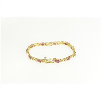 14K 6.50 Ctw Oval Ruby Diamond Vintage Tennis Yellow Gold Bracelet 7