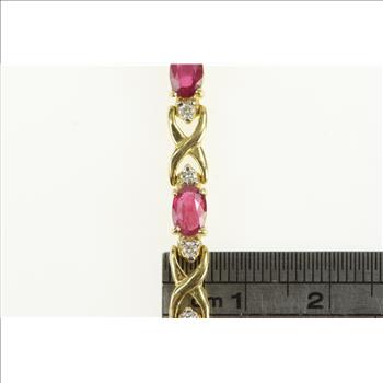 14K 6.50 Ctw Oval Ruby Diamond Vintage Tennis Yellow Gold Bracelet 7