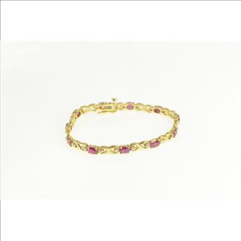 14K 6.50 Ctw Oval Ruby Diamond Vintage Tennis Yellow Gold Bracelet 7