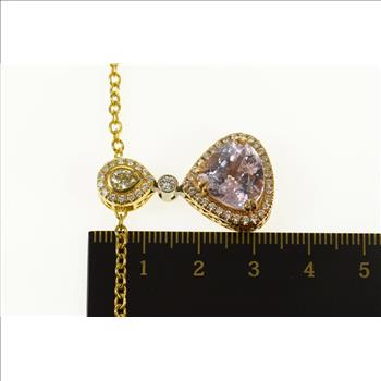 14K 7.05 Ctw Morganite Diamond Halo Drop Yellow Gold Necklace 17