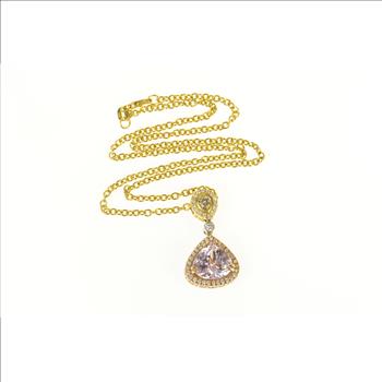 14K 7.05 Ctw Morganite Diamond Halo Drop Yellow Gold Necklace 17