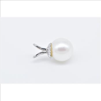 14K 7.1mm Classic Pearl Simple Plain White Gold Pendant