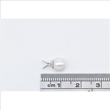 14K 7.1mm Classic Pearl Simple Plain White Gold Pendant