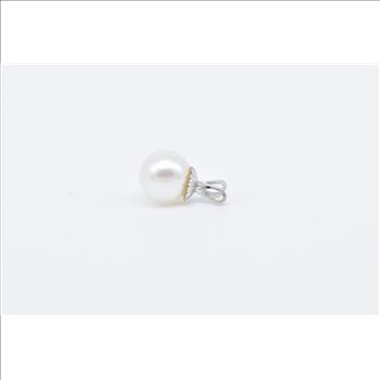 14K 7.1mm Classic Pearl Simple Plain White Gold Pendant
