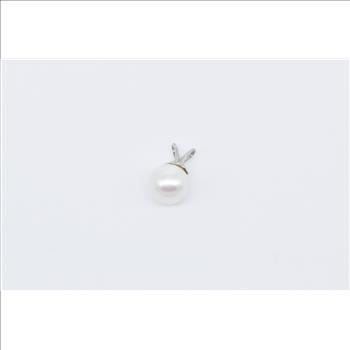 14K 7.1mm Classic Pearl Simple Plain White Gold Pendant