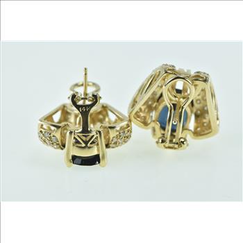 14K 7.75 Ctw Sapphire Pave Diamond French Clip Yellow Gold Earrings