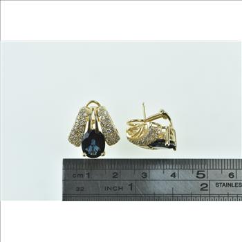 14K 7.75 Ctw Sapphire Pave Diamond French Clip Yellow Gold Earrings