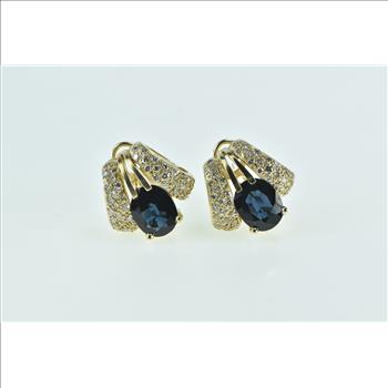 14K 7.75 Ctw Sapphire Pave Diamond French Clip Yellow Gold Earrings