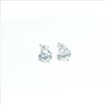 14K 8.0mm Vintage Solitaire Classic CZ Stud White Gold Earrings