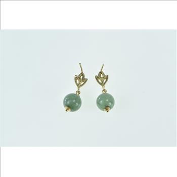 14K 8.3mm Jade Ball Sphere Bead Dangle Statement Yellow Gold Earrings