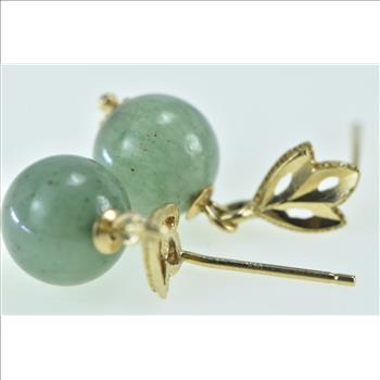 14K 8.3mm Jade Ball Sphere Bead Dangle Statement Yellow Gold Earrings
