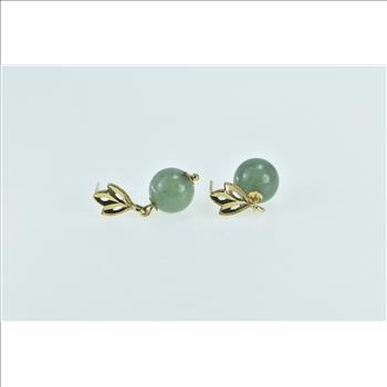14K 8.3mm Jade Ball Sphere Bead Dangle Statement Yellow Gold Earrings