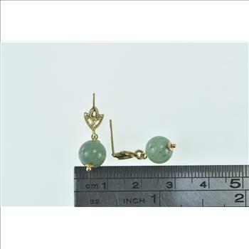 14K 8.3mm Jade Ball Sphere Bead Dangle Statement Yellow Gold Earrings
