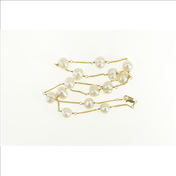 14K 8.7mm Pearl Vintage Beaded Chain Yellow Gold Necklace 18.25