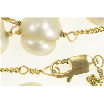 14K 8.7mm Pearl Vintage Beaded Chain Yellow Gold Necklace 18.25