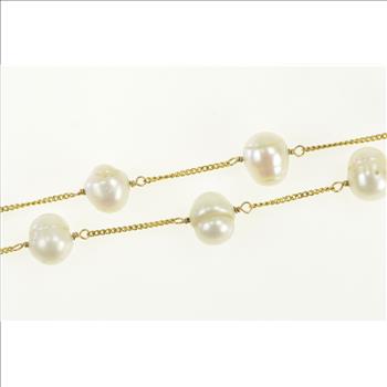 14K 8.7mm Pearl Vintage Beaded Chain Yellow Gold Necklace 18.25