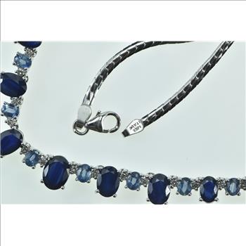 14K 9.40 Ctw Effy Royale Bleu Sapphire Diamond White Gold Necklace 16.75