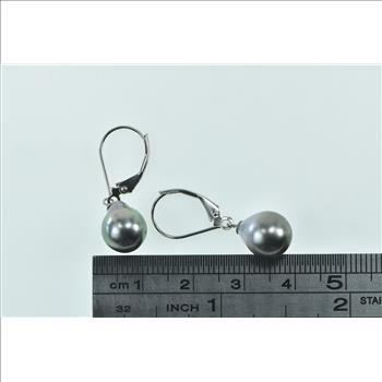 14K 9.4mm Vintage Pearl Diamond Dangle White Gold Earrings