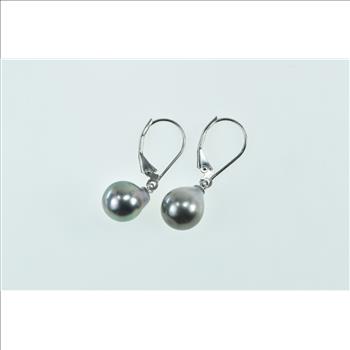 14K 9.4mm Vintage Pearl Diamond Dangle White Gold Earrings