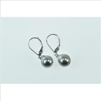 14K 9.4mm Vintage Pearl Diamond Dangle White Gold Earrings