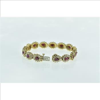14K 9.90 Ctw Pear Ruby Diamond Halo Tennis Yellow Gold Bracelet 7